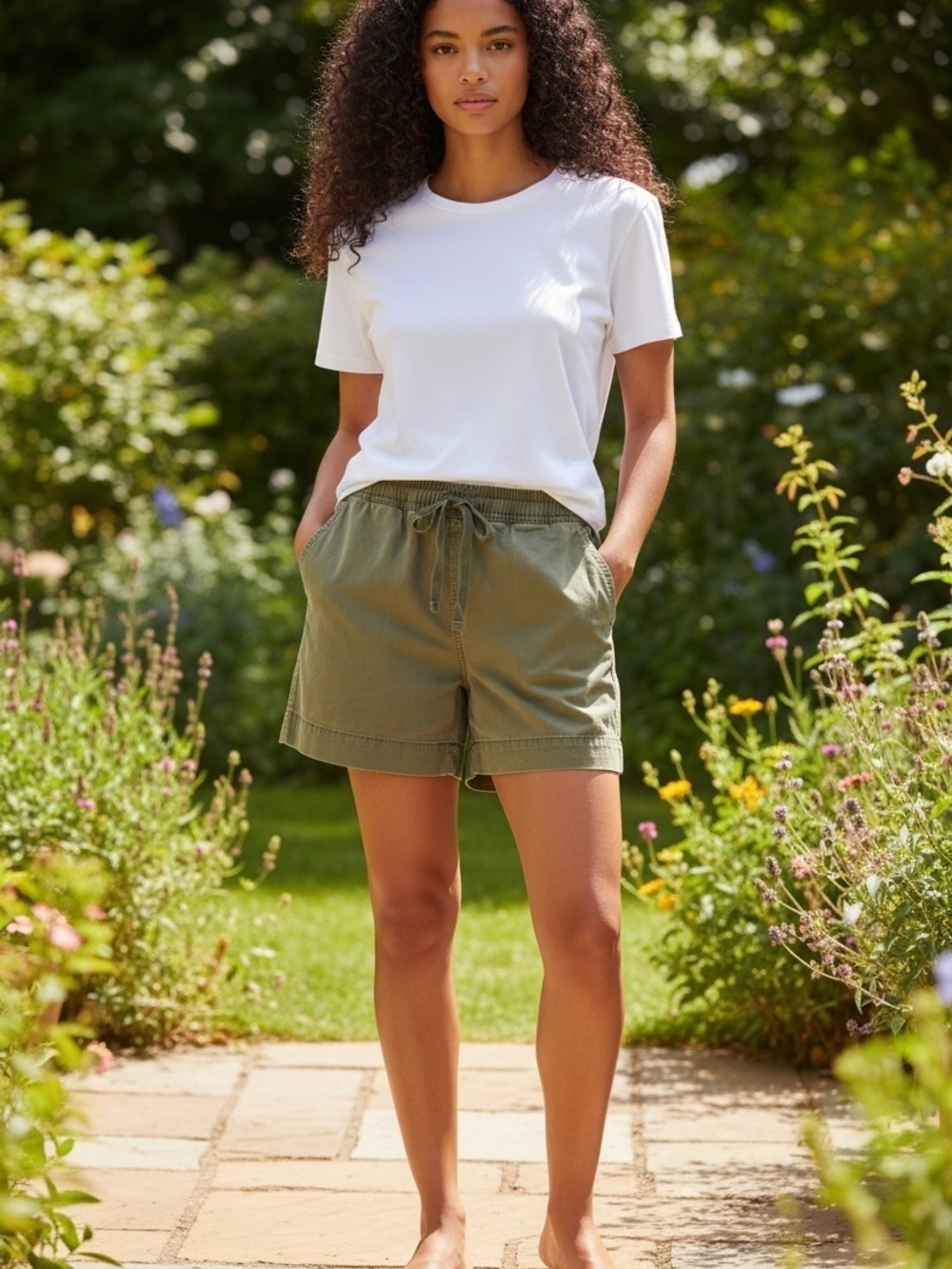 L.L. Bean Olive Green Drawstring Bermuda Shorts